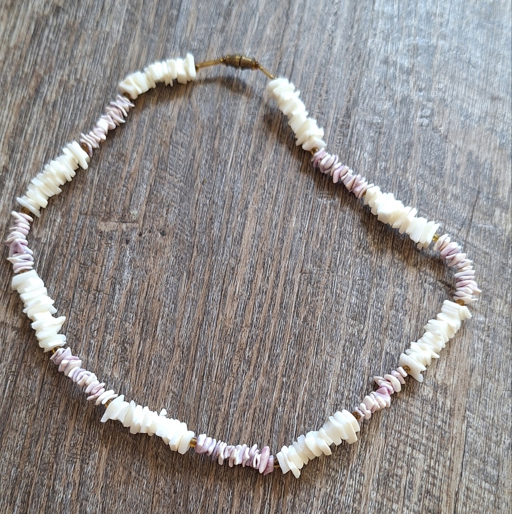 Vintage Puka White and Lavender Shell Necklace